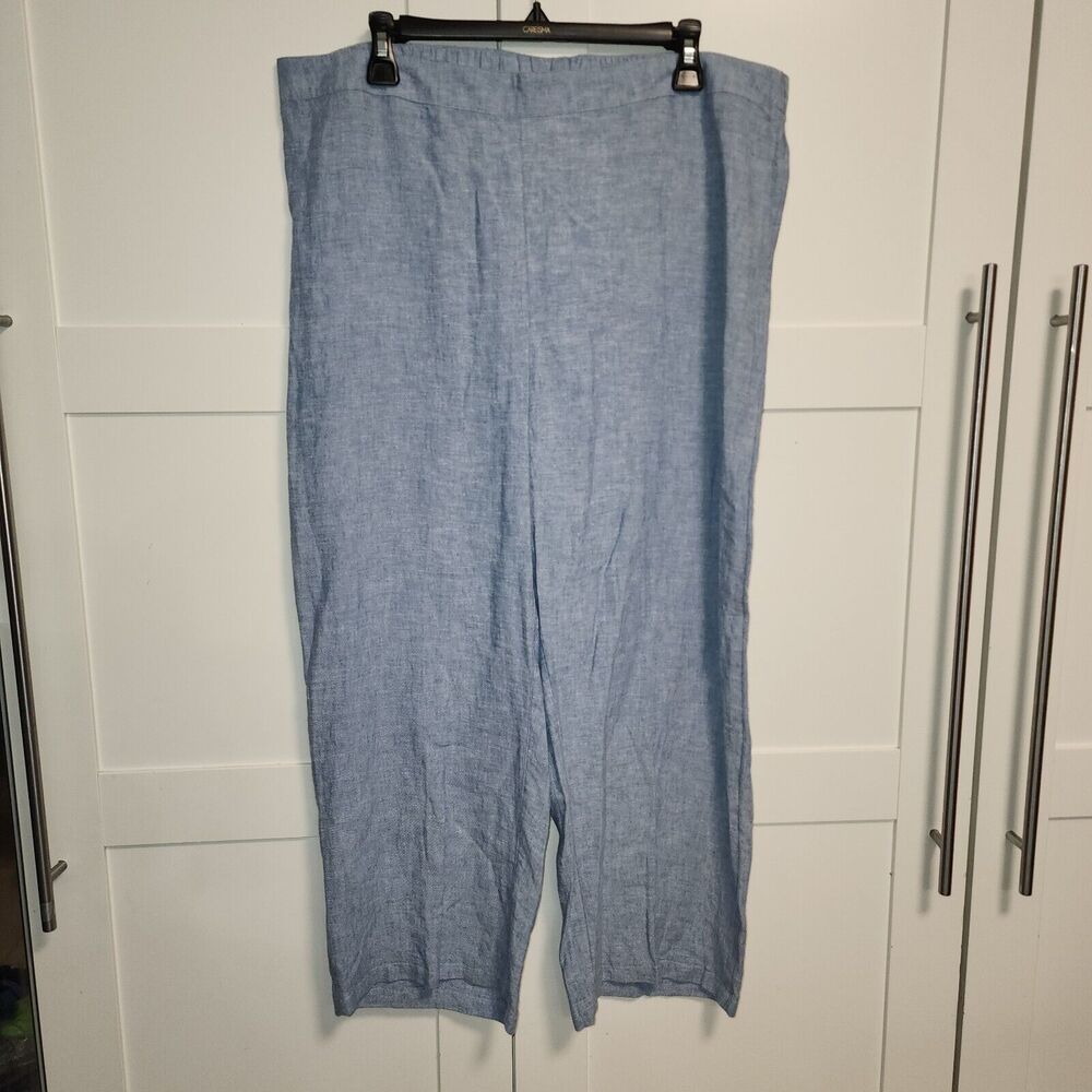 Chico's Linen Blend Pull On Elastic Waist Pants w/Back Pockets Blue Size 3